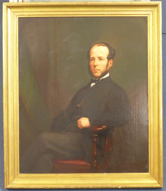 Victorian School oil, portrait of a gentleman seated in an elbow chair(-)